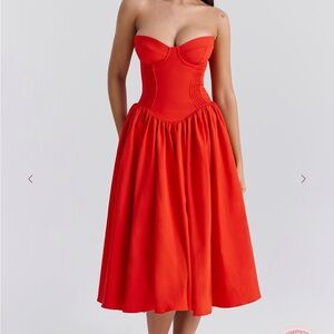 House of CB Elizabeth Strapless Midi Sundress in Italian Tomato SM - A-C cup